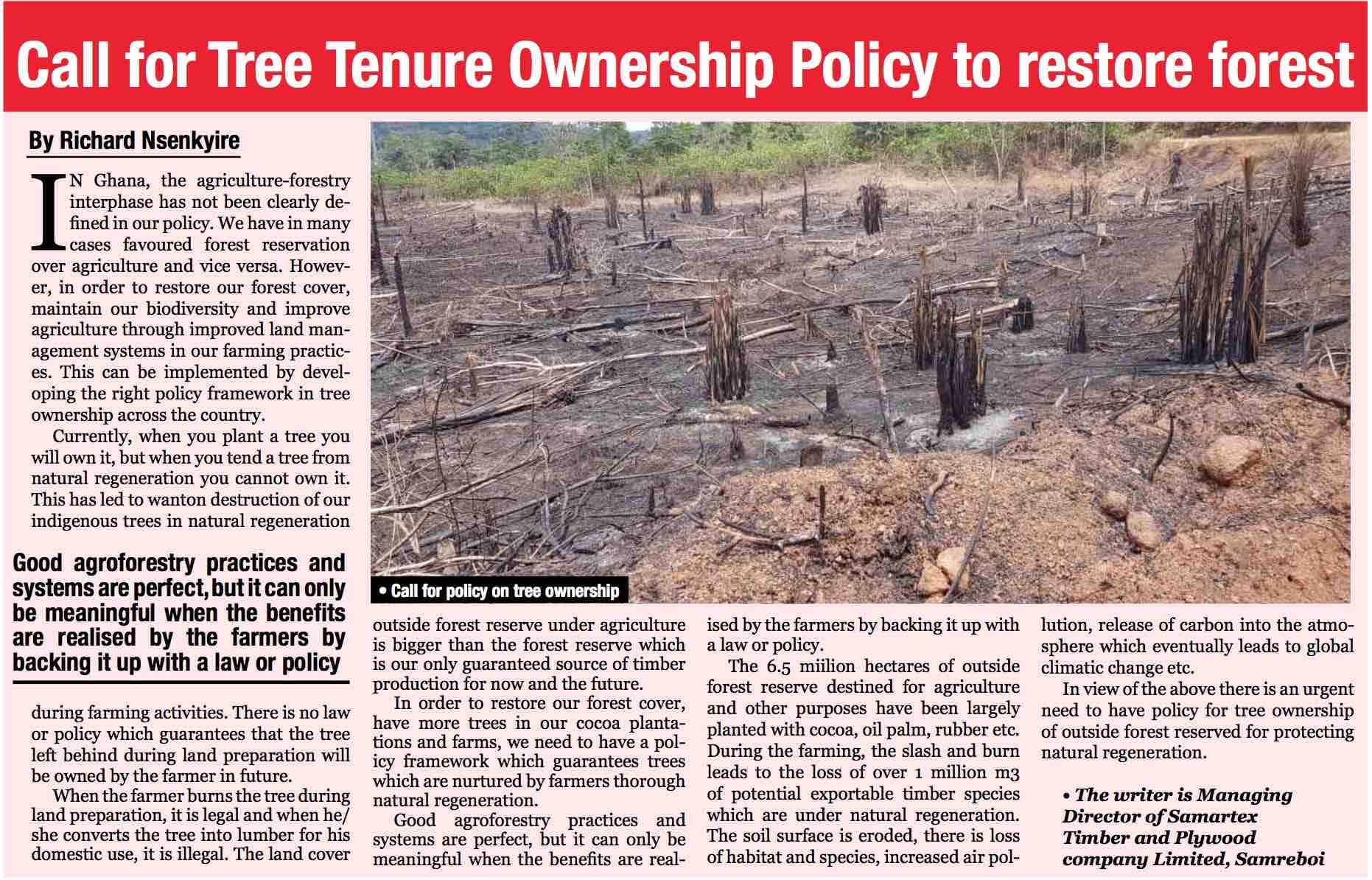 Call for Tree Tenure Ownership Policy to Restore Forest 